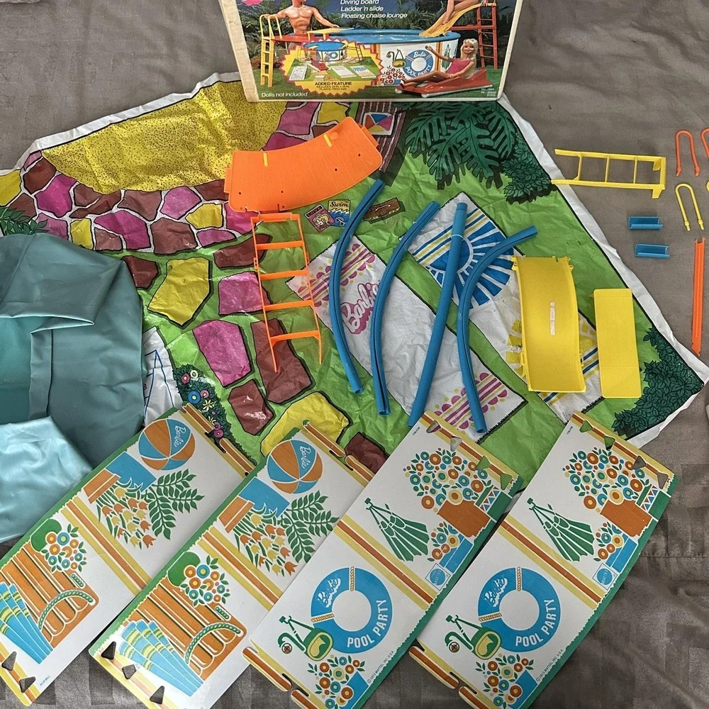 Vintage 1973 Barbie Pool Party Playset Mattel No 7897 Patio Mat‎ Set USA Toy